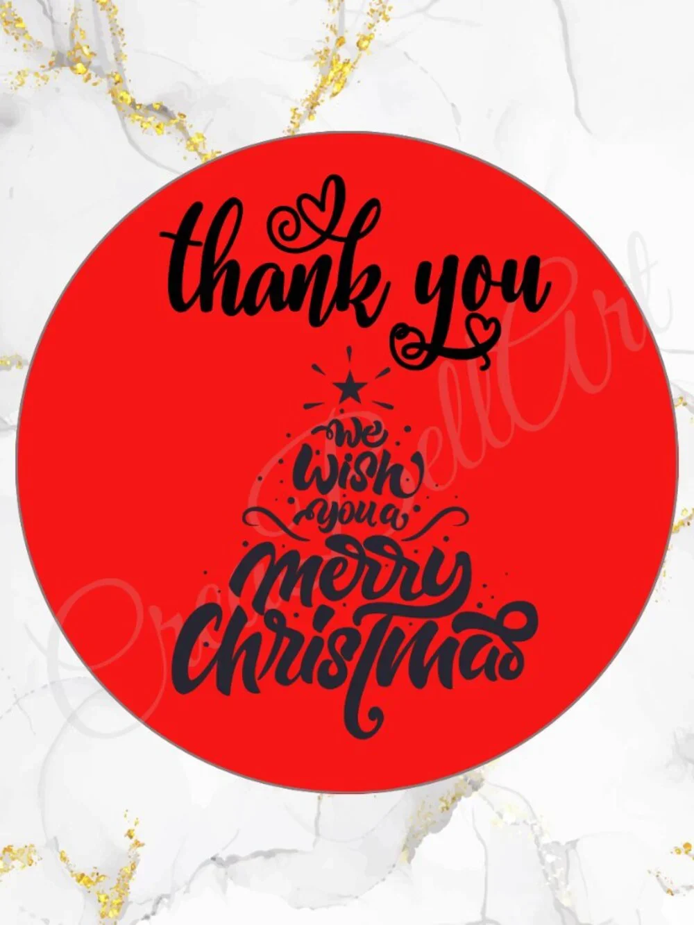 100 Christmas Thank You Stickers –Merry Christmas Tree Design